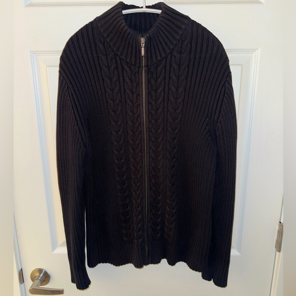 Land’s End Vintage Black Cable Knit Zip Up Sweater